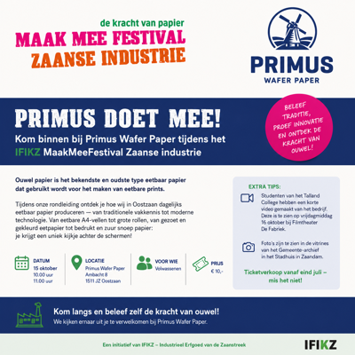 Promo Primus Wafer Paper IFIZ IFIKZ Maakmeefestival Zaanse Industrie!