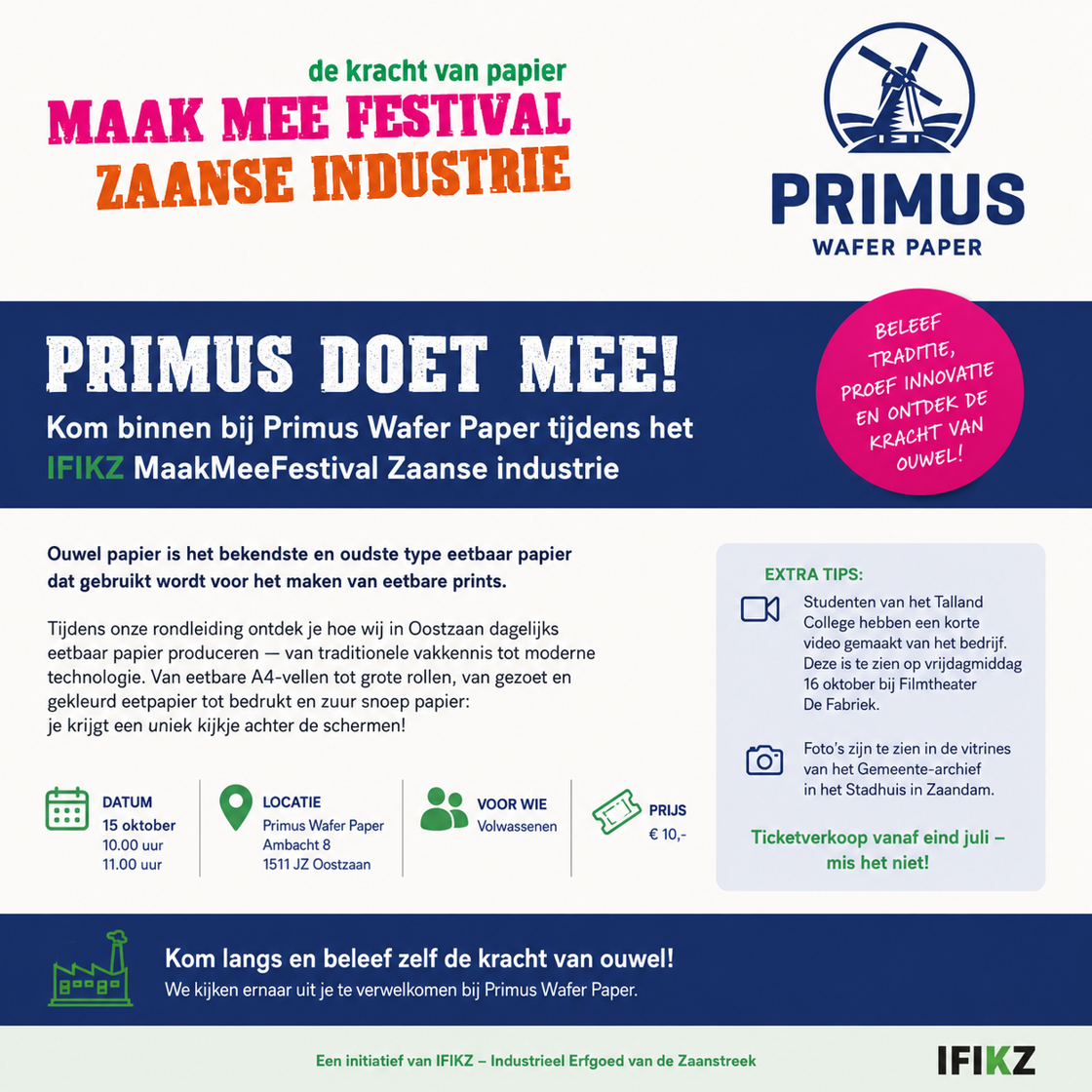 Promo Primus Wafer Paper IFIZ IFIKZ Maakmeefestival Zaanse Industrie!